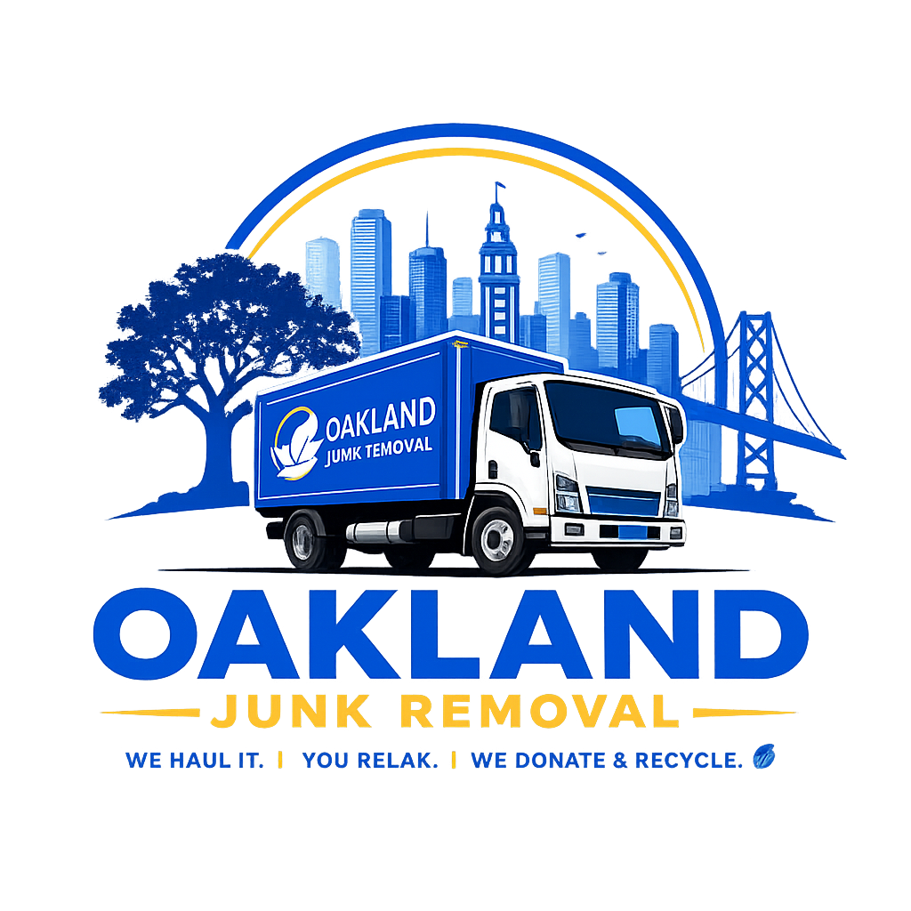 Oakland Junk Removal, blue dump truck logo